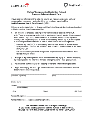 Workers’ Compensation Health Care Network Employee Acknowledgment Form