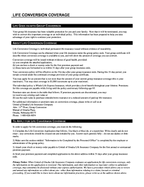 Life Conversion Coverage Application