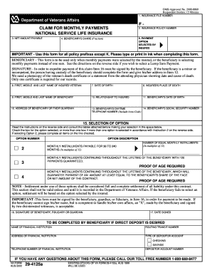 VA Form 29-4125a Claim for Monthly Payments