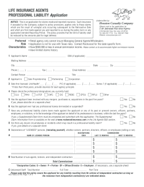 Life Insurance Agents Professional Liability Application