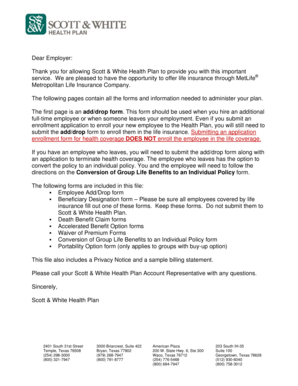 Life Insurance Employee Add/Drop Form