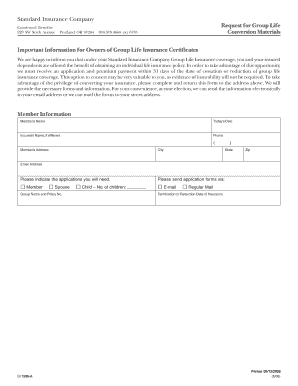 Standard Insurance Group Life Conversion Request