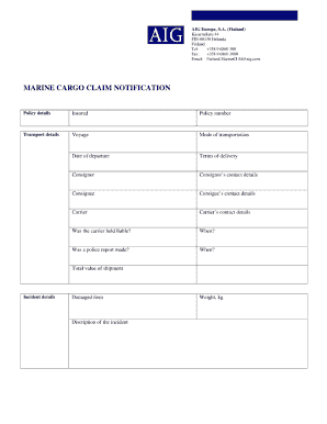 marine cargo claim notification form