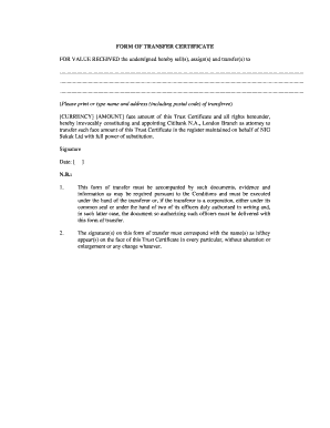 Shareholder ledger template - for value received transfer certificate redemption form