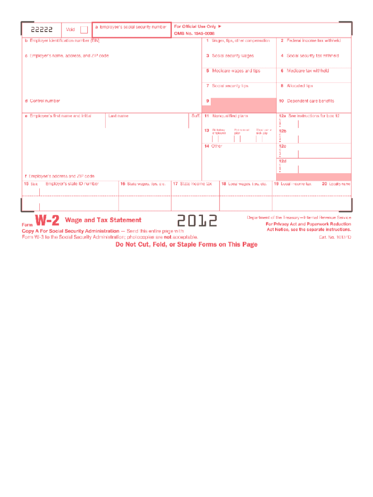 2012 Form IRS W2 Fill Online, Printable, Fillable, Blank pdfFiller