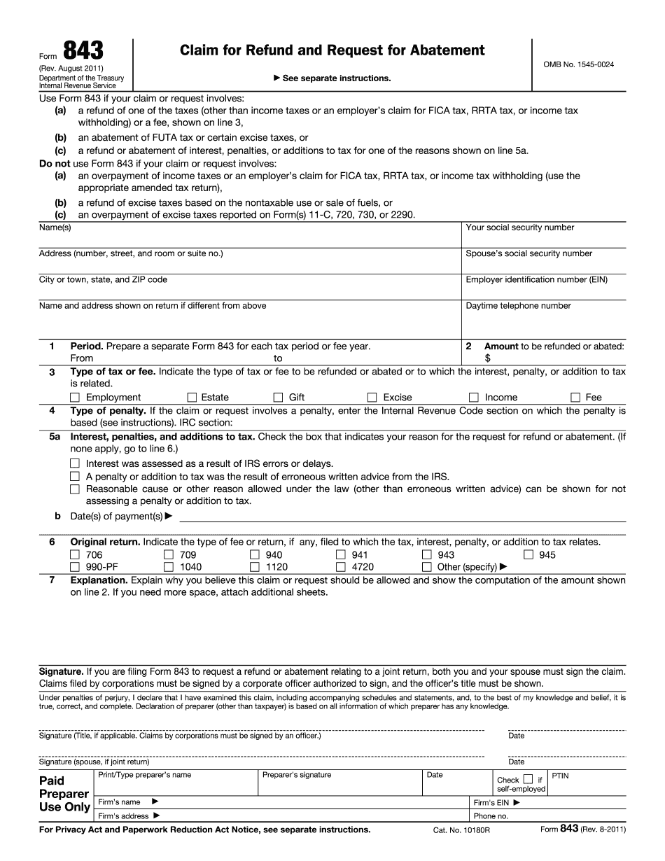 Fill Form 843 Audit