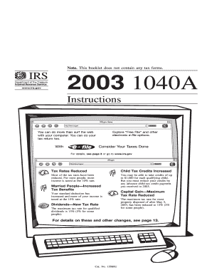 IRS 1040A Instructions 2003