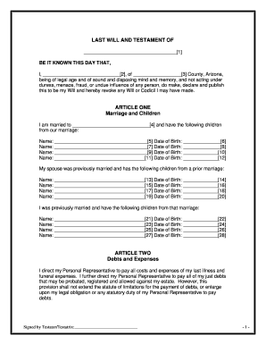 Example of a simple will - Arizona Legal Last Will and Testament Form for Divorced and Remarried Person with Mine, Yours and Ours Children