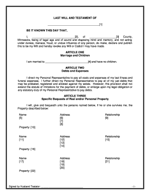 Minnesota Mutual Wills package with Last Wills and Testaments for Married Couple with No Children