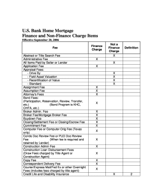 us bank finance and non finance fees form