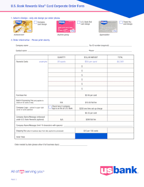 US Bank Rewards Visa Card Corporate Order Form