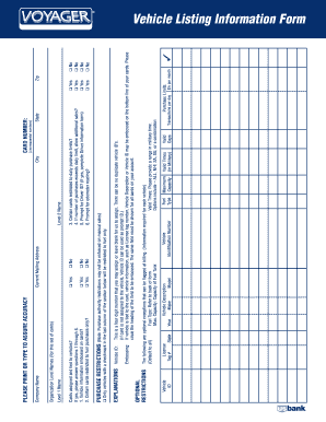 Vehicle Listing Information Form