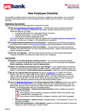 Us bank new employee checklist form