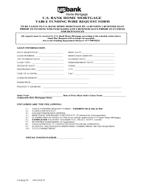 table funding us bank form