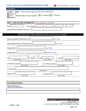 Fleet Vehicle Card Maintenance Form