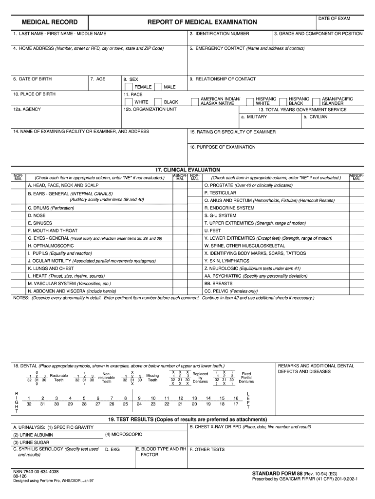 printable medical examination form Preview on Page 1