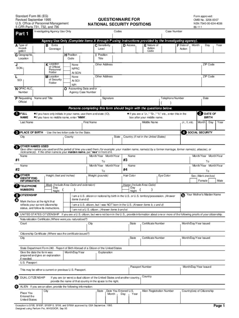 Sf 86 Fillable Form Printable Forms Free Online