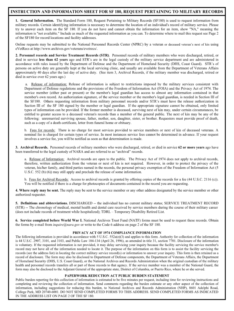 2008 Form NARA SF 180 Fill Online, Printable, Fillable, Blank - pdfFiller
