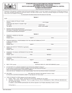 South Carolina Construction Site Application Form