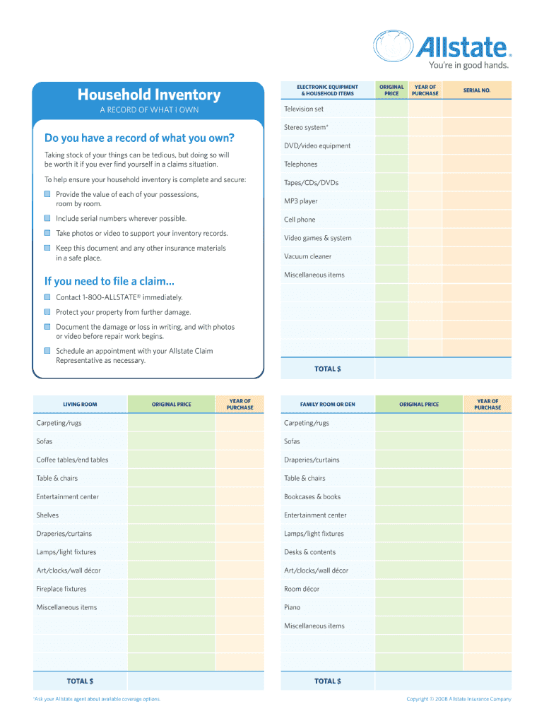 household inventory form