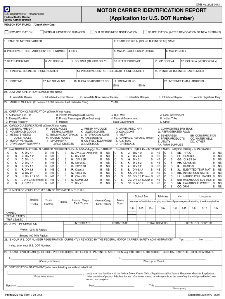 MCS150 2005 Fill and Sign Printable Template Online US Legal Forms