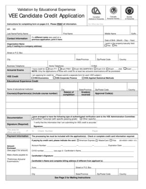 VEE Candidate Credit Application