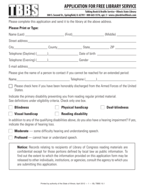 Illinois Free Library Service Application