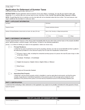 Michigan Summer Tax Deferment Application