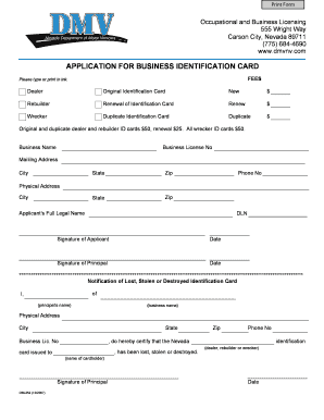 Nevada Business Identification Card Application