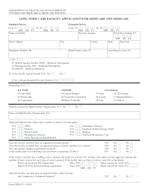 Long Term Care Facility Application for Medicare and Medicaid