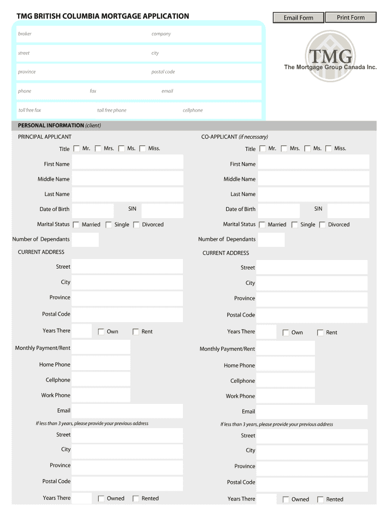 Fillable Online morgage morgage application form in richmond bc Fax ...