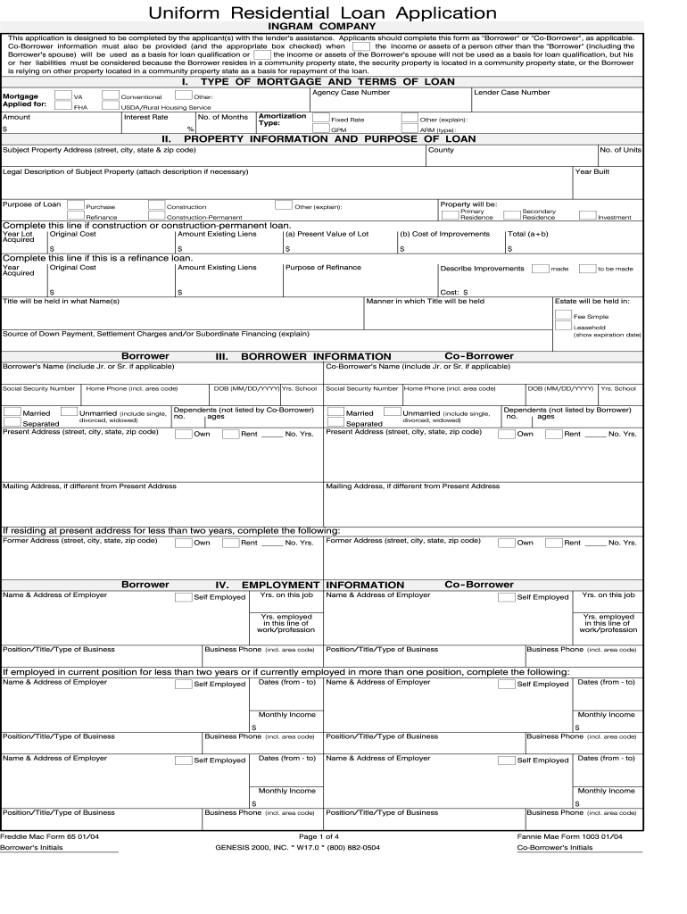 2004 Form Freddie Mac 65 Fannie Mae 1003 Residential Fill Online