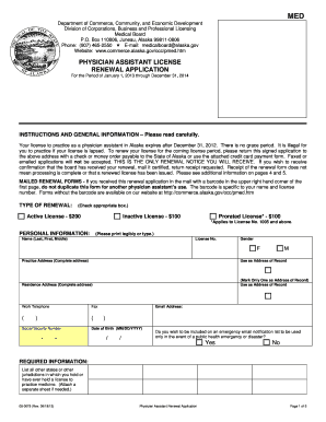 Alaska Physician Assistant License Renewal Application