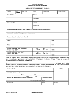 Alaska Homebuilt Trailer Affidavit