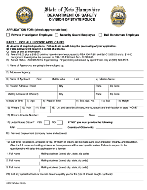 New Hampshire Employee License Application