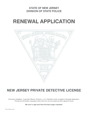 New Jersey Private Detective License Renewal Application