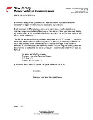 New Jersey Manufacturer License Application