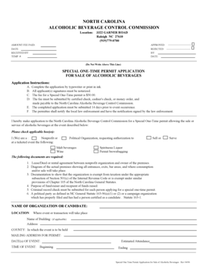 North Carolina Special One-Time Permit Application