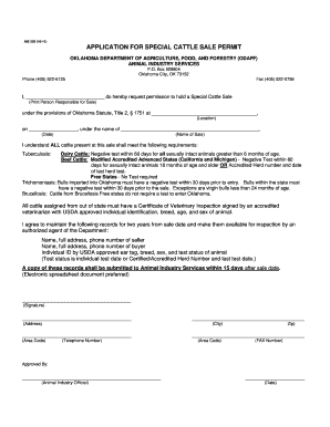 Oklahoma Special Cattle Sale Permit