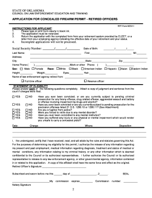 Retired Peace Officer Firearms Permit Application