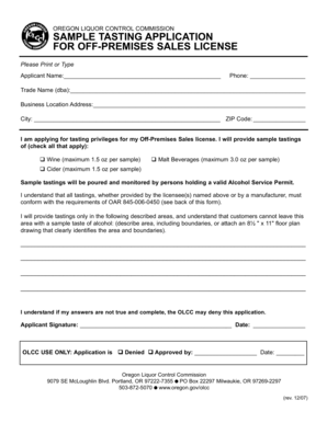 Oregon Sample Tasting Application