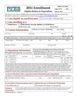 2011 PEBB Retiree Enrollment Form
