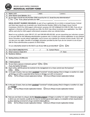Oregon Liquor License Individual History Form