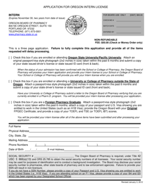 Oregon Pharmacy Intern License Application