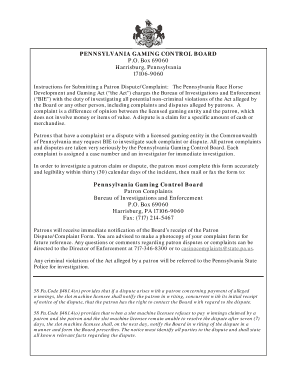 Downloadable Complaint Form - Pennsylvania Gaming Control Board - pgcb pa