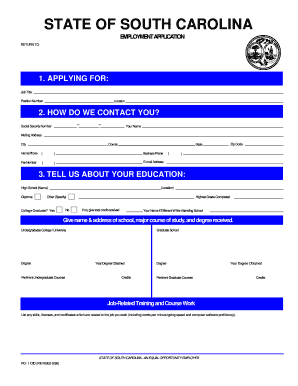 South Carolina Employment Application