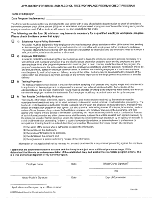 Form 39 1 drug & alcohol workplace premium credit program application