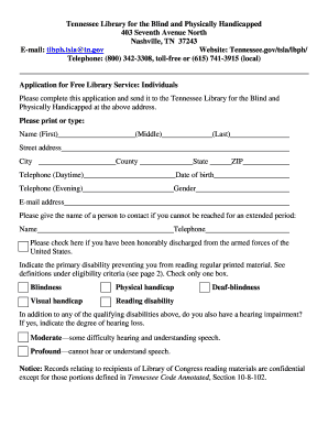 Tennessee Library Application for Free Service