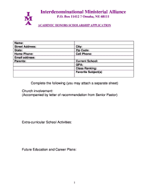 ACADEMIC HONORS SCHOLARSHIP APPLICATION