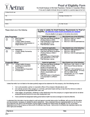 aetna small employer proof of eligibility form